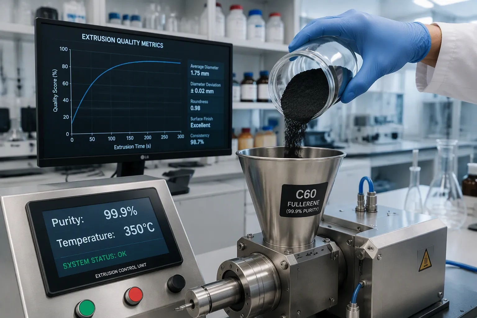 Bewertung der Reinheitsgrade von Fulleren C60 in Sublimationsqualit&auml;t und deren Einfluss auf die Extrusionsqualit&auml;t